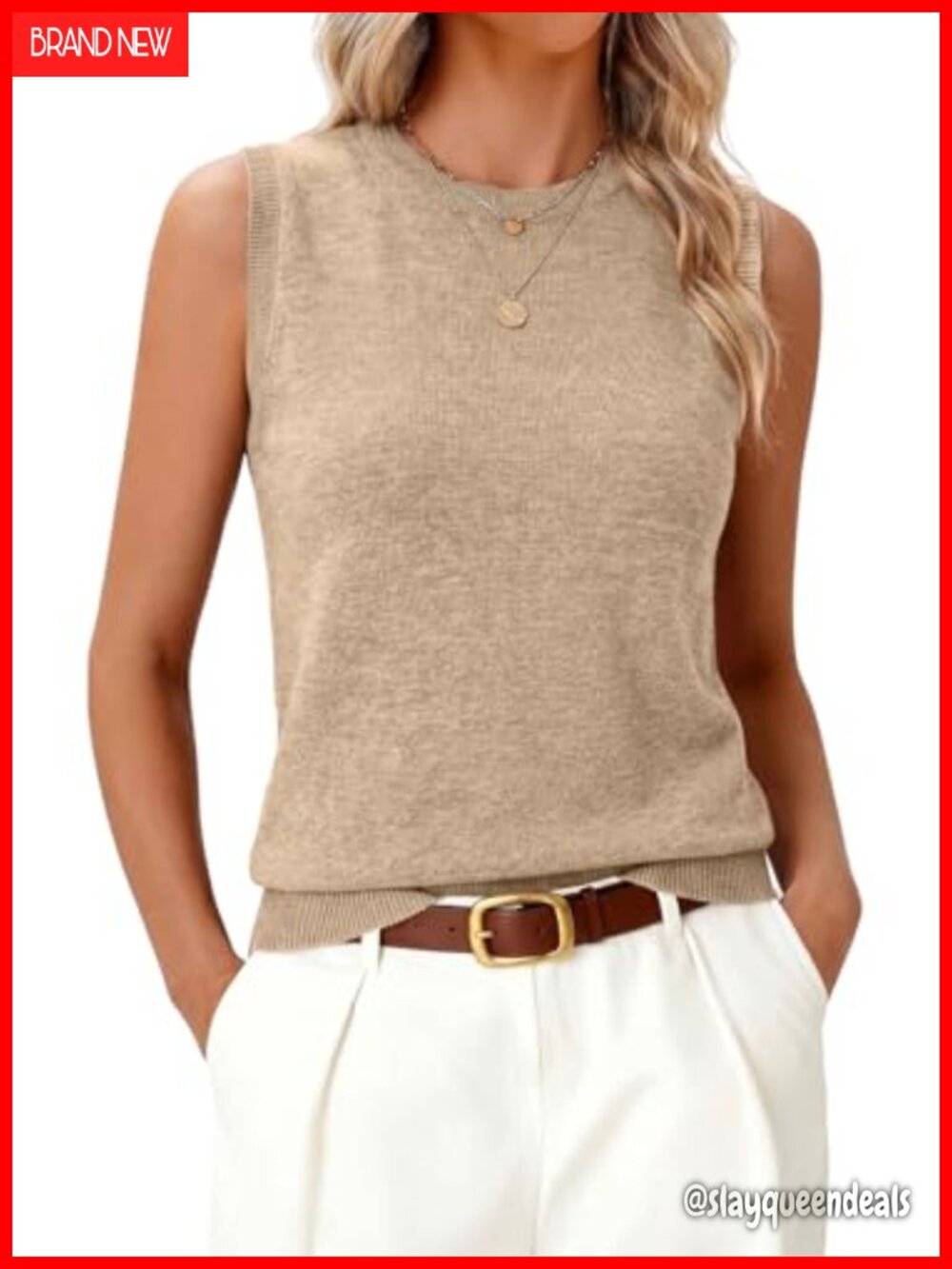 Wool Blend Sleeveless Sweater Vest Crewneck Ribbed Knit Tank Top